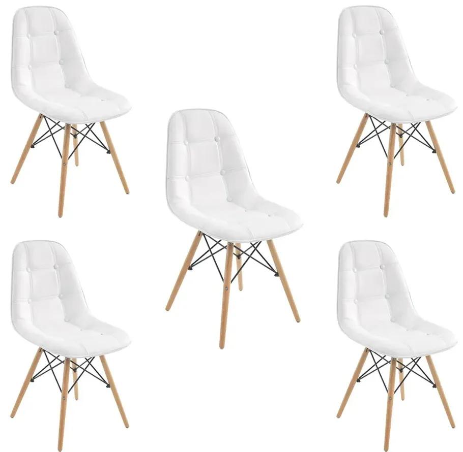 Kit 5 Cadeiras Decorativas Sala e Escritório Cadenna PU Sintético Branca G56 - Gran Belo