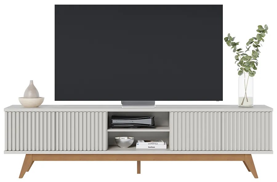 Bancada Decorativa Sala de Estar Queiroz TV até 75 Polegadas Off White/Matte G73 - Gran Belo