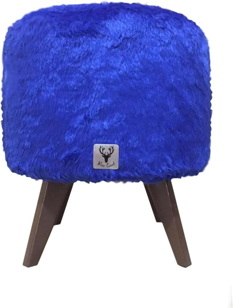 Puff Pé Palito Redondo Alce Couch Pelinho Pelucia Azul 40cm