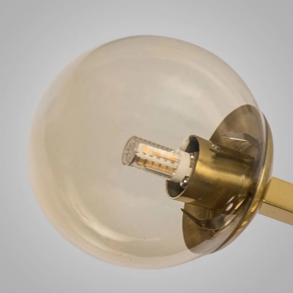 Pendente Mousse C/ 9 Globos 121Cm 9Xg9 / Cabos Cristal / Metal E Globo... (DR-V - Dourado Escovado, CLEAR)