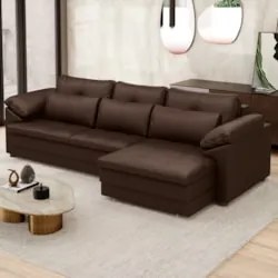 Sofá Retrátil 3 Lugares Para Sala 257cm Dijon Couro Caramelo S07 - Mpo