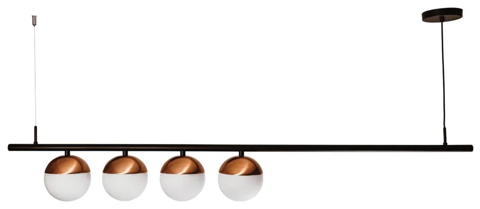 Pendente Snooker C/ 4 Globos Assimetricos 140Cm 4L E27 Mini Bulbo / Me... (CP-M - Champagne Metálico, AMBAR)