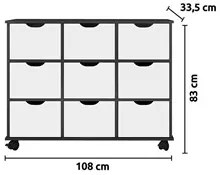 Nicho Organizador com Rodízios Toys 9 Gavetas Q01 Preto/Branco - Mpoze