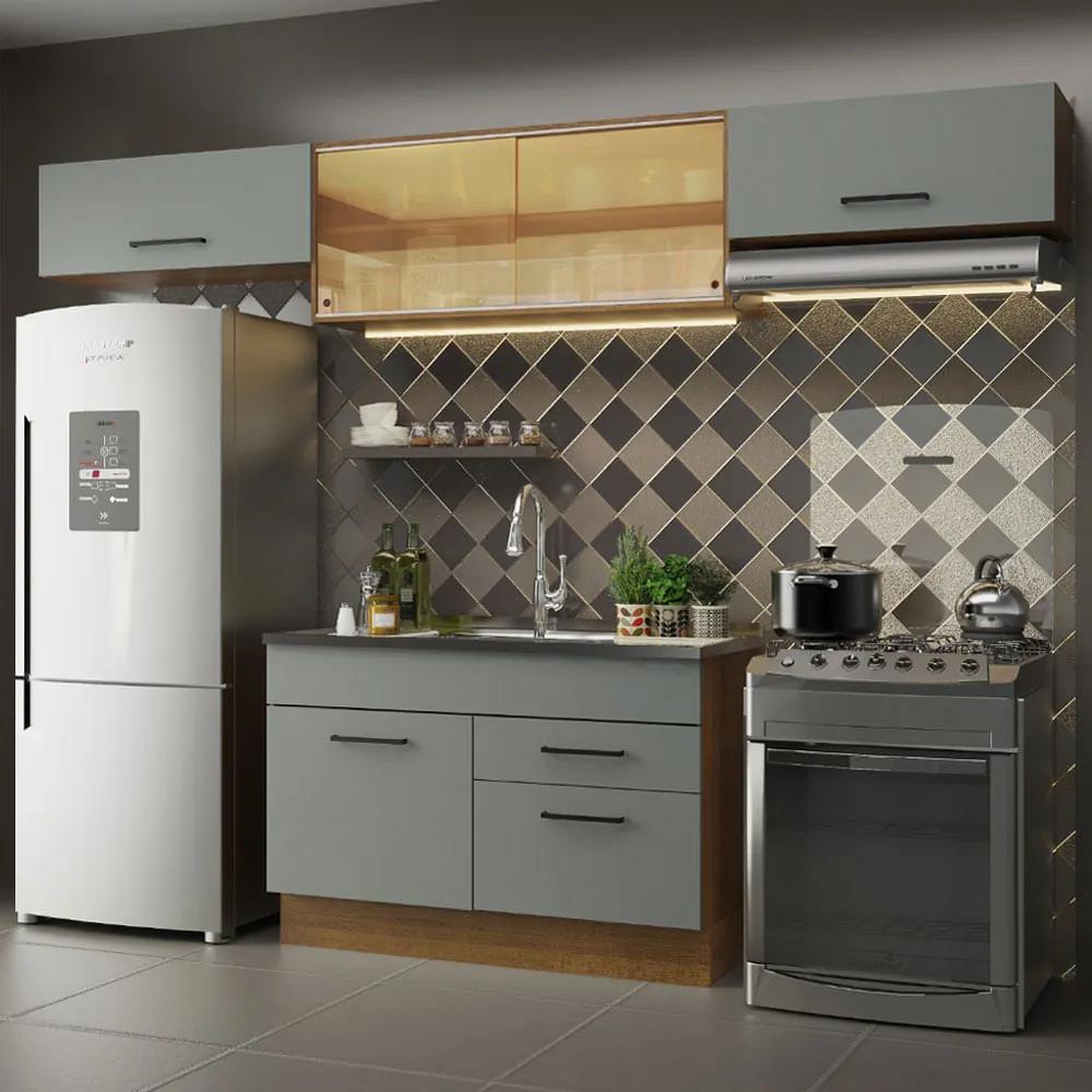 Cozinha Compacta Madesa Agata 280001 com Armário e Balcão Rustic/Cinza Cor:Rustic/Cinza