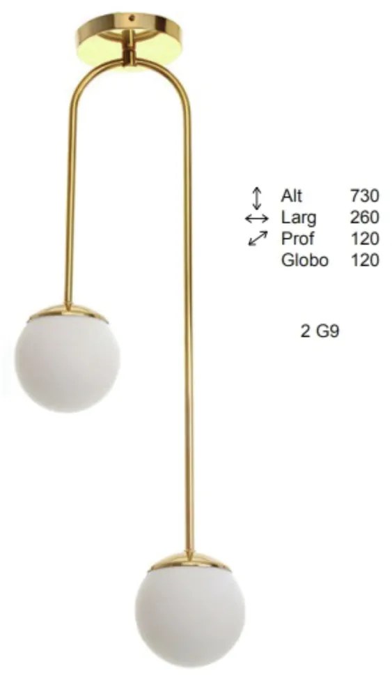 Plafon Oblong Curvo Haste Fixa 12X26X73Cm Globo Ø12Cm 2Xg9 - Old Artis... (GRAFITE / COBRE BRILHO, CLEAR (Transparente))