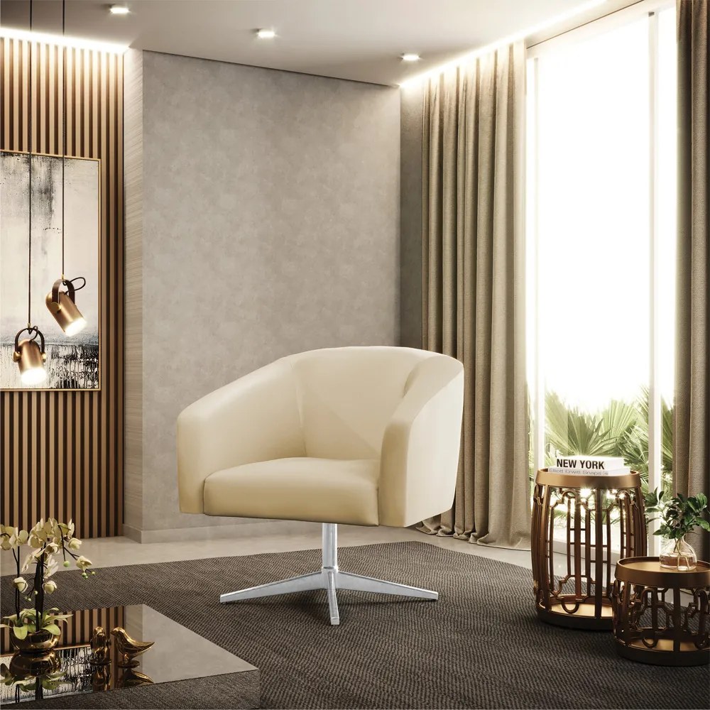 Poltrona Decorativa Giratória Cromada Stella Sintético D03 - D'Rossi - Bege