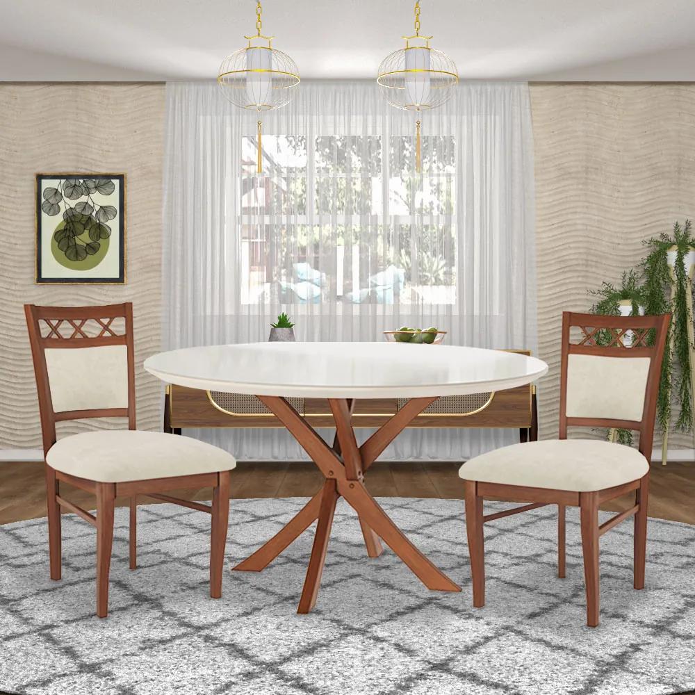 Mesa Sala de Jantar e Cozinha 140 cm Soler Com Tampo com Vidro Branco/Imbuia G42 - Gran Belo