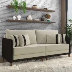 Sofá 3 Lugares Living 192cm Zoe Z08 Veludo Bege/Preto - Mpozenato