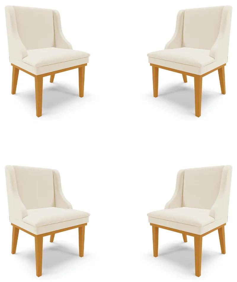 Kit 4 Cadeiras Decorativas Sala de Jantar Base Fixa de Madeira Firenze Linho Bege/Castanho G19 - Gran Belo