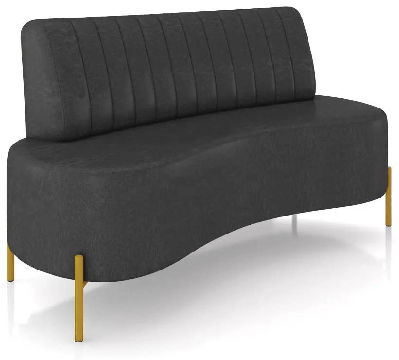 Sofá 2 Lugares Living 160cm Pé Ferro Dourado Maraú Sint PU Preto K01 - D'Rossi