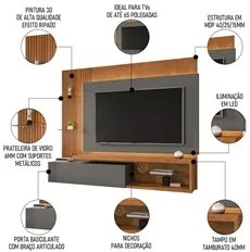 Painel para TV 65 Pol com Bancada Suspensa Ana B02 Naturalle/Titanium