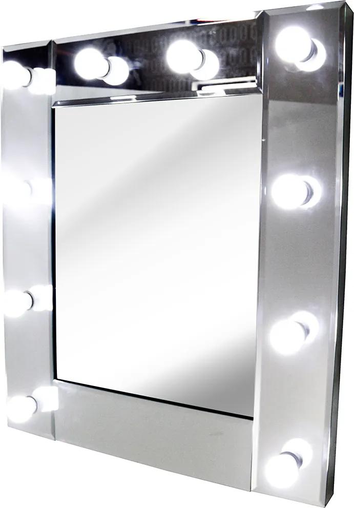 Espelho Quadrado com Moldura Espelhada Estilo Camarim - 75x65cm