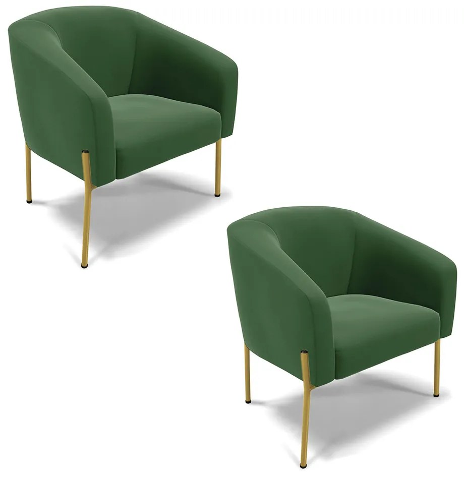 Poltrona Pé de Ferro Dourado Kit 2 Stella Suede Verde D03 - D'Rossi