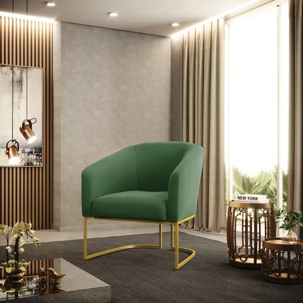 Poltrona Decorativa Industrial Dourado kit 2 Stella Suede D03 - D'Rossi - Verde