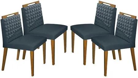 Kit 4 Cadeiras de Jantar Estofada Azul em Veludo Birlik