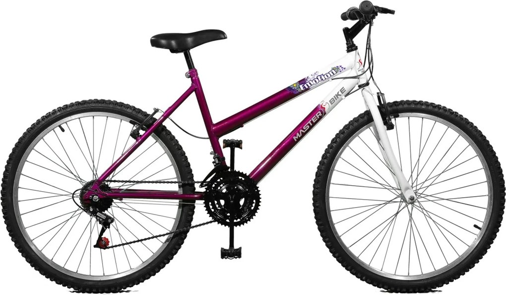 Bicicleta Master Bike aro 26 Feminina Emotion 18 Marchas Violeta e Branco