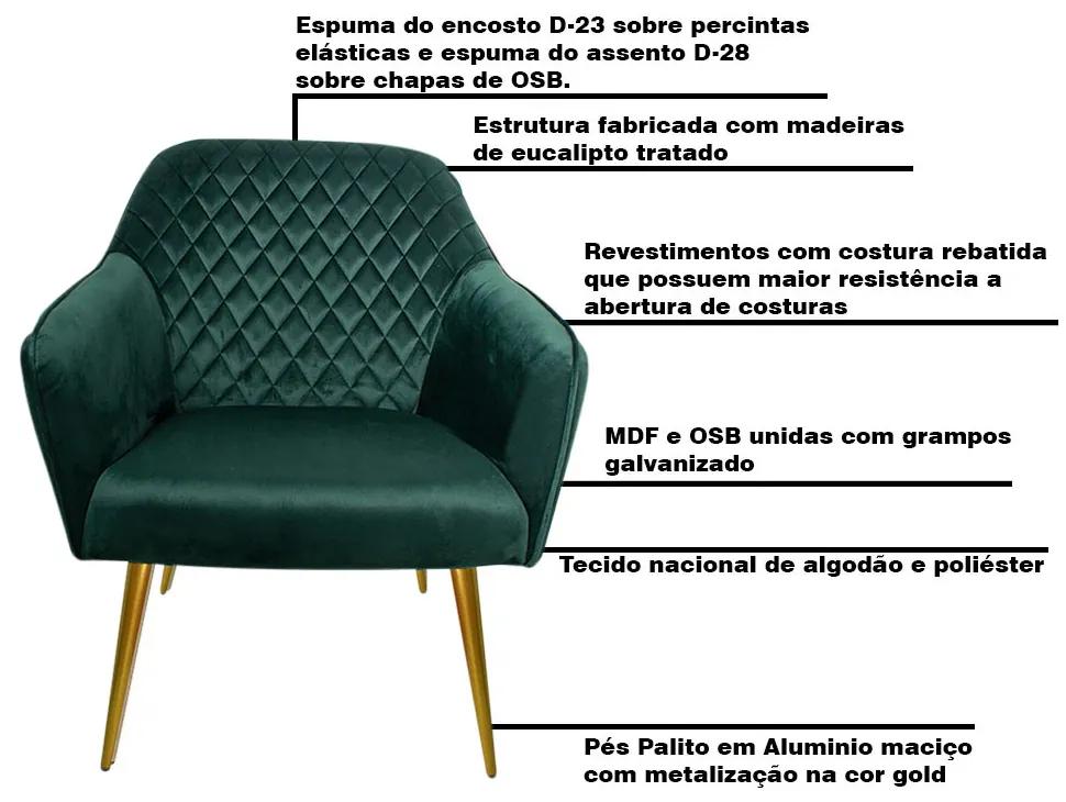 Kit 2 Poltronas Decorativas Versalhes Pés Palito Gold Veludo Verde G15 - Gran Belo