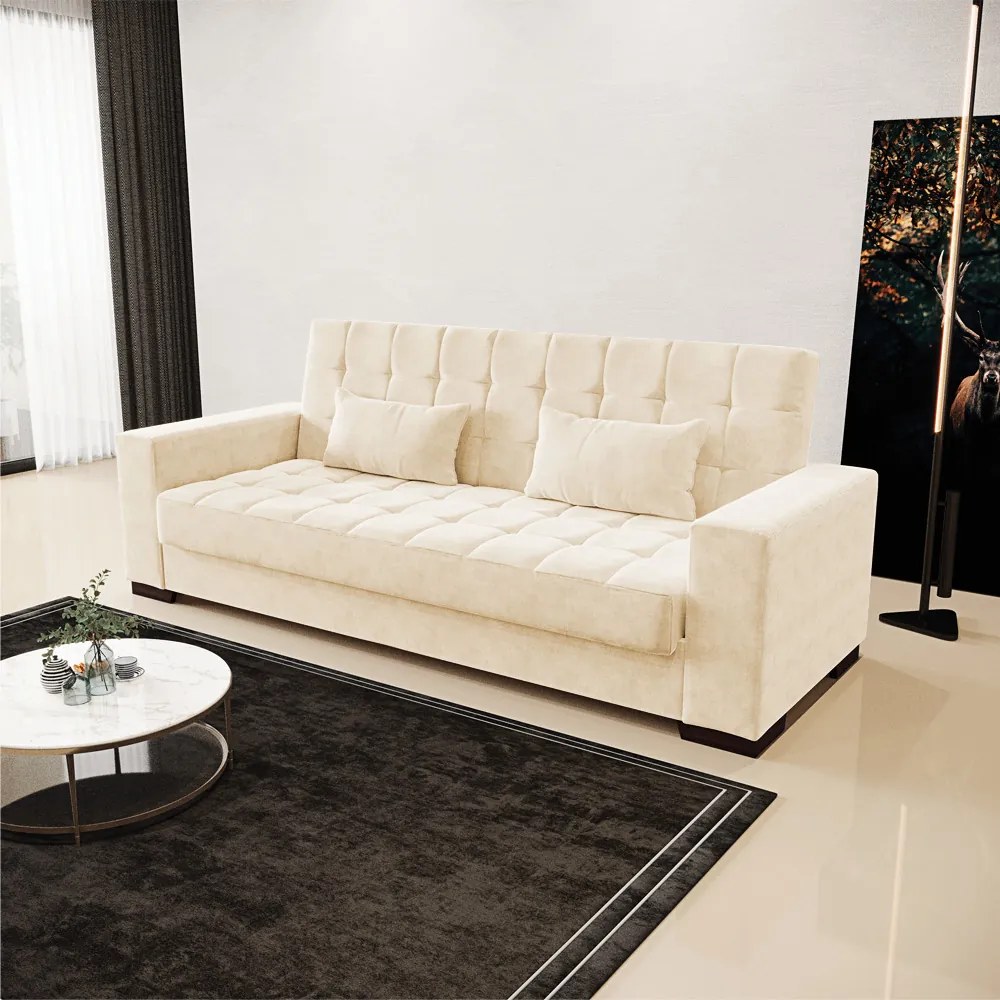 Sofá Cama Casal 3 Lugares 210cm Lisboa Suede  D03 - D'Rossi - Bege