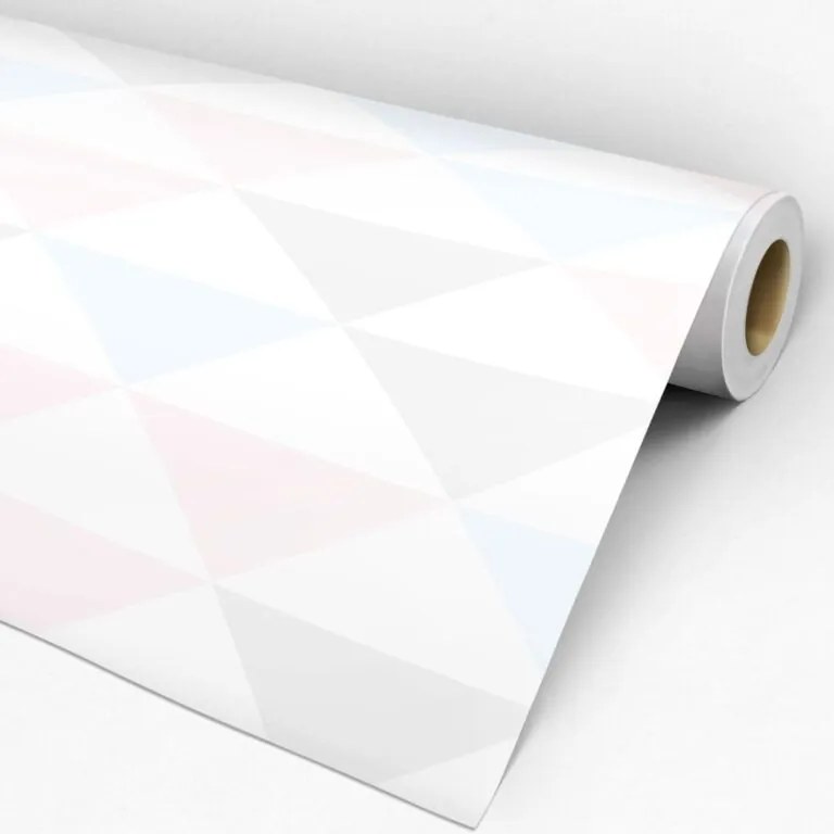 Adesivo de parede triângulo rosa azul cinza e branco