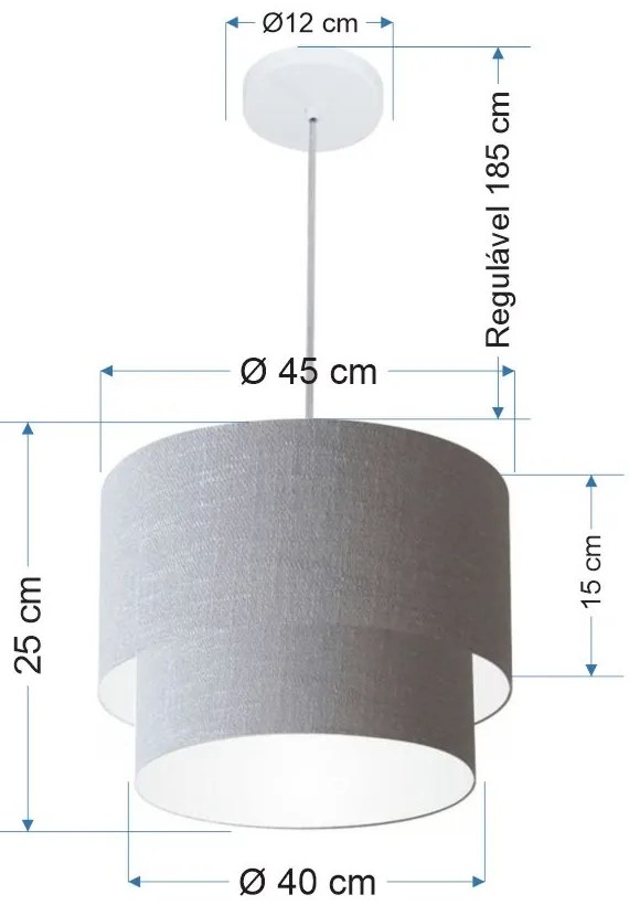 Lustre Pendente Duplo Cilíndrico Vivare Md-4350 Cúpula Tecido 45x40cm - Bivolt