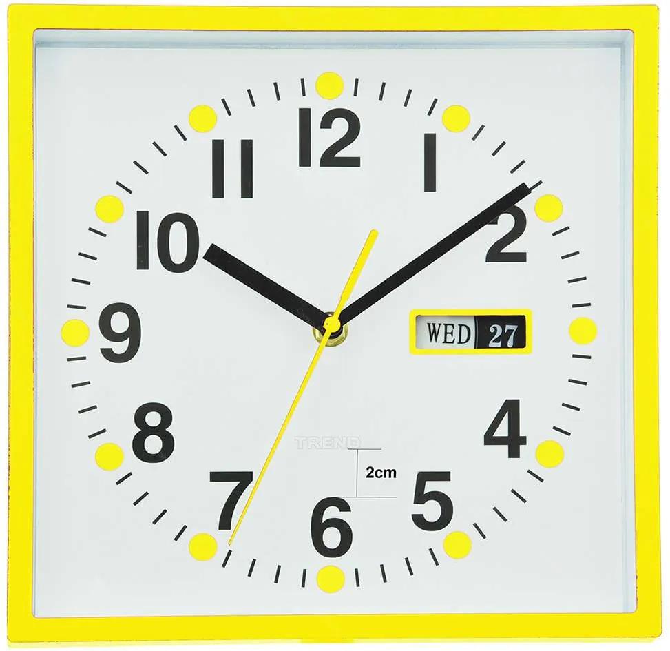 Relógio de Parede Quadrado com Calendário Amarelo - Urban - 24x24 cm