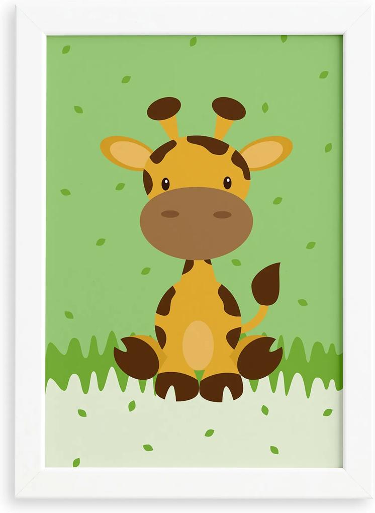 Quadro Infantil Safari Girafa Quarto Moldura Branca 22x32