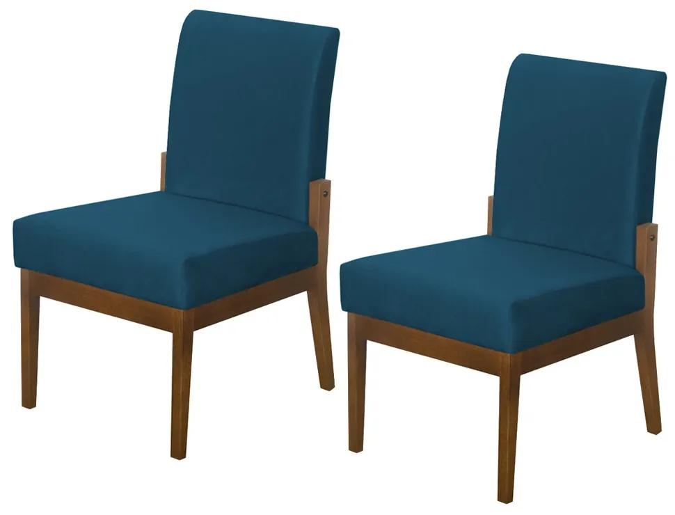 Kit 02 Cadeiras de Jantar Helena Suede Azul Marinho - Decorar Estofados
