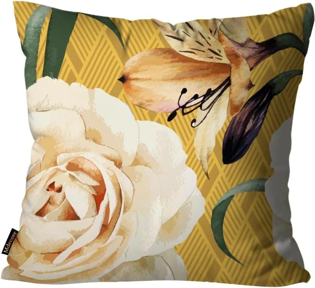 Capa para Almofada Premium Cetim Mdecore Floral Amarela 45x45cm