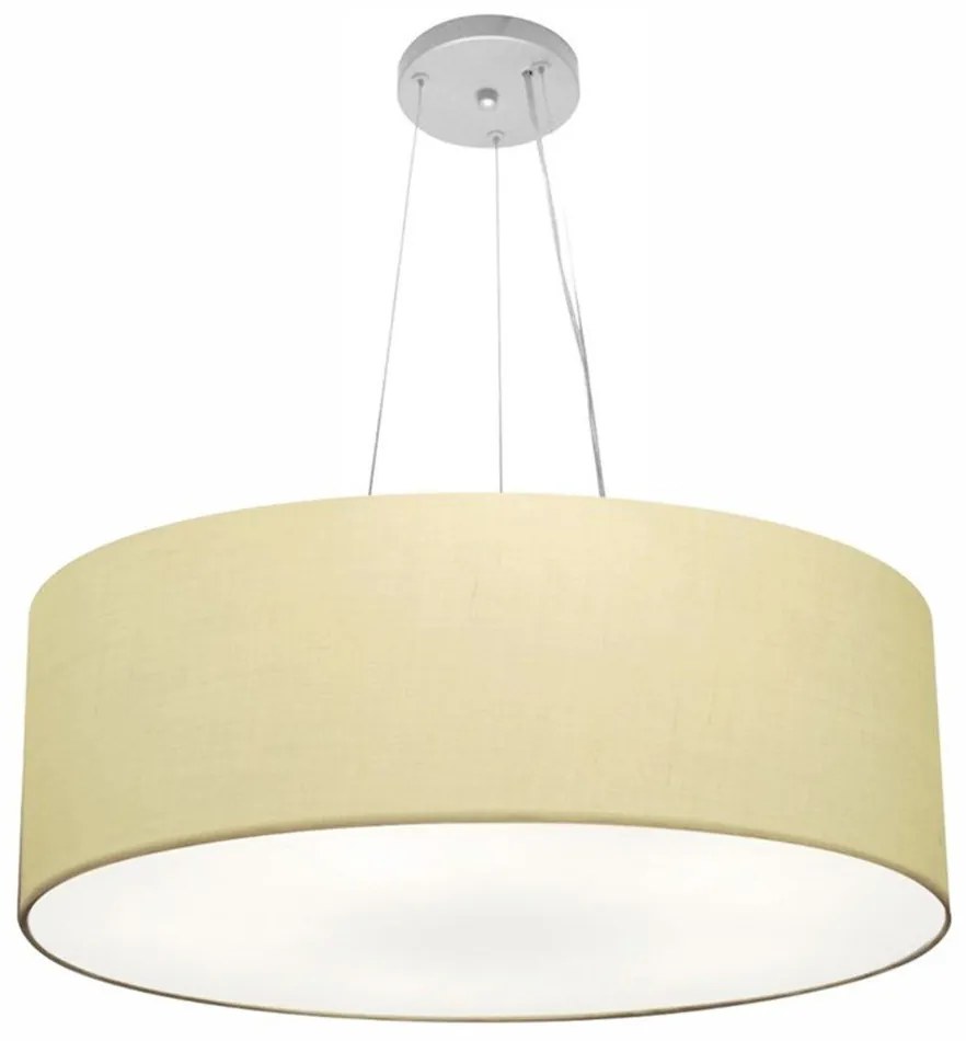 Lustre Pendente Cilíndrico Vivare Md-4010 Cúpula em Tecido 60x21cm - Bivolt - Algodão-Crú - 110V/220V