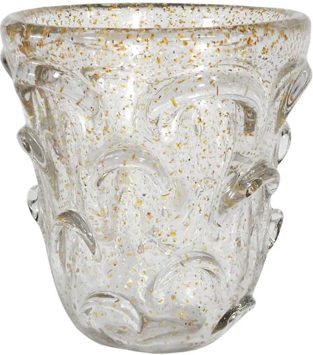 Vaso Decorativo em Murano Incolor com Detalhes em Dourado - 16x14cm