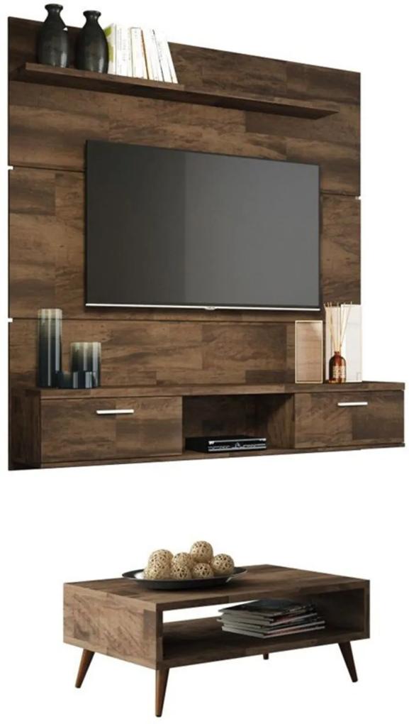 Painel TV Flat 1.6 com Mesa de Centro Lucy Deck - HB Móveis Marrom