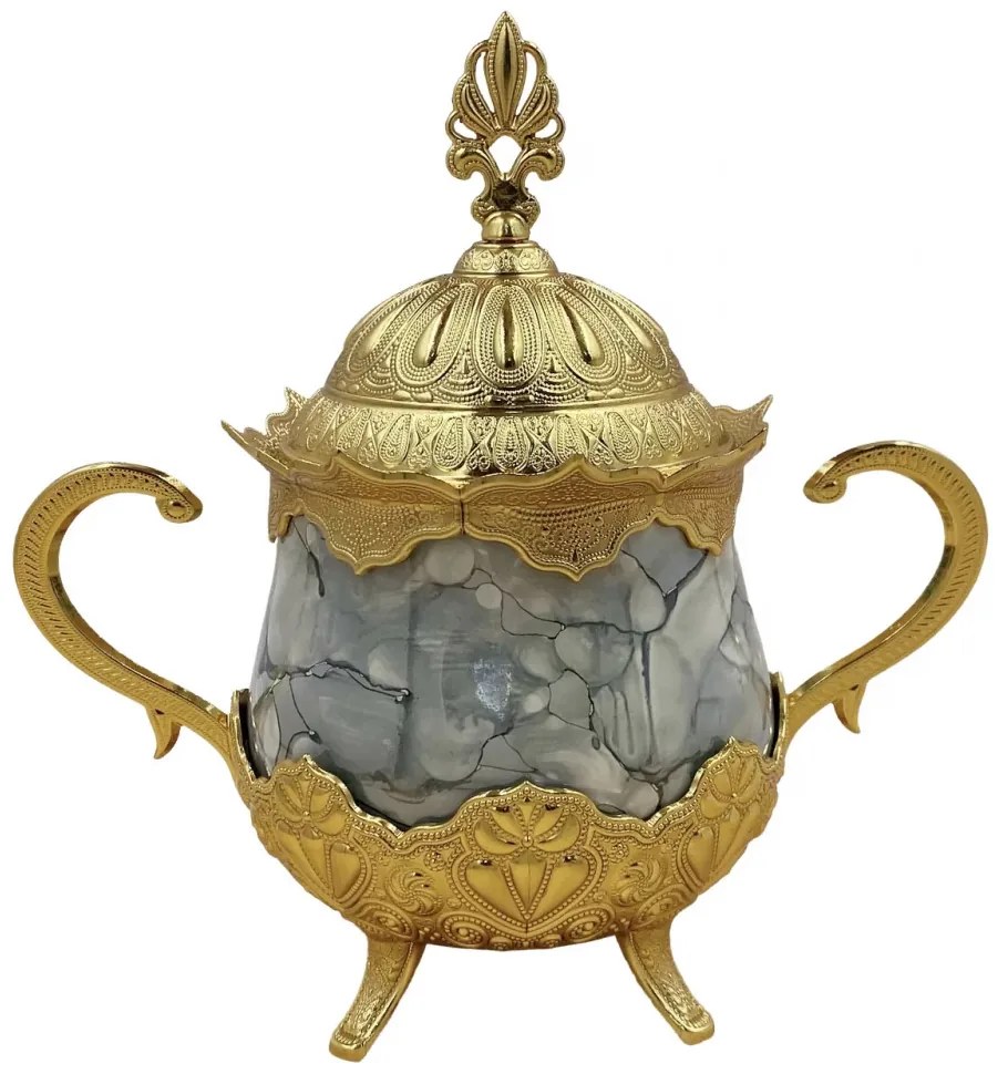 Açucareira Porta Açucar Lille com Alça Detalhada Colher Porcelana/Metal G95 - Gran Belo