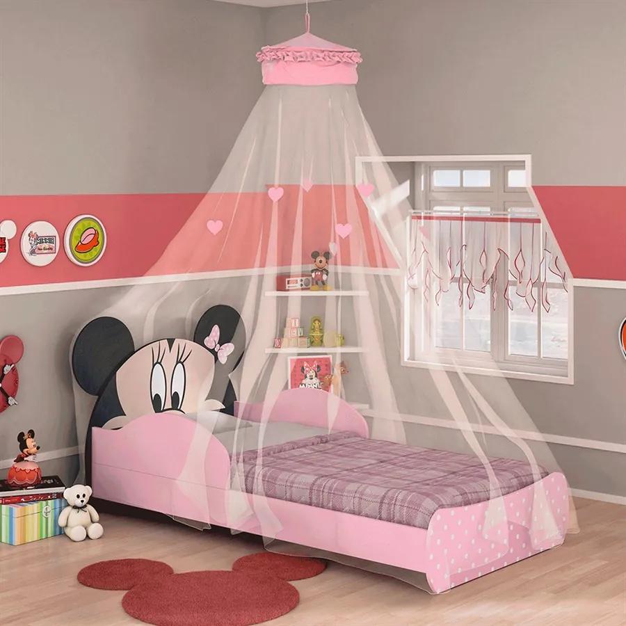 Mini Cama Infantil Minnie Disney 100% MDF C/ Dorsel De Teto Rosa OOL