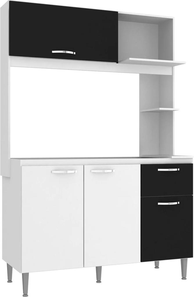 Kit Cozinha Compacta Núbia 4 Portas 1 Gaveta MDP Branco/Preto -IRM