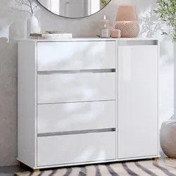 Cômoda Sapateira 1 Porta 4 Gavetas 110cm Topázio Branco - EJ Móveis