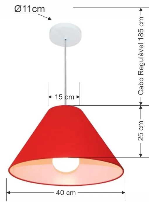 Lustre Pendente Cone Md-4078 Cúpula em Tecido 25/40x15cm  Vermelho - Bivolt