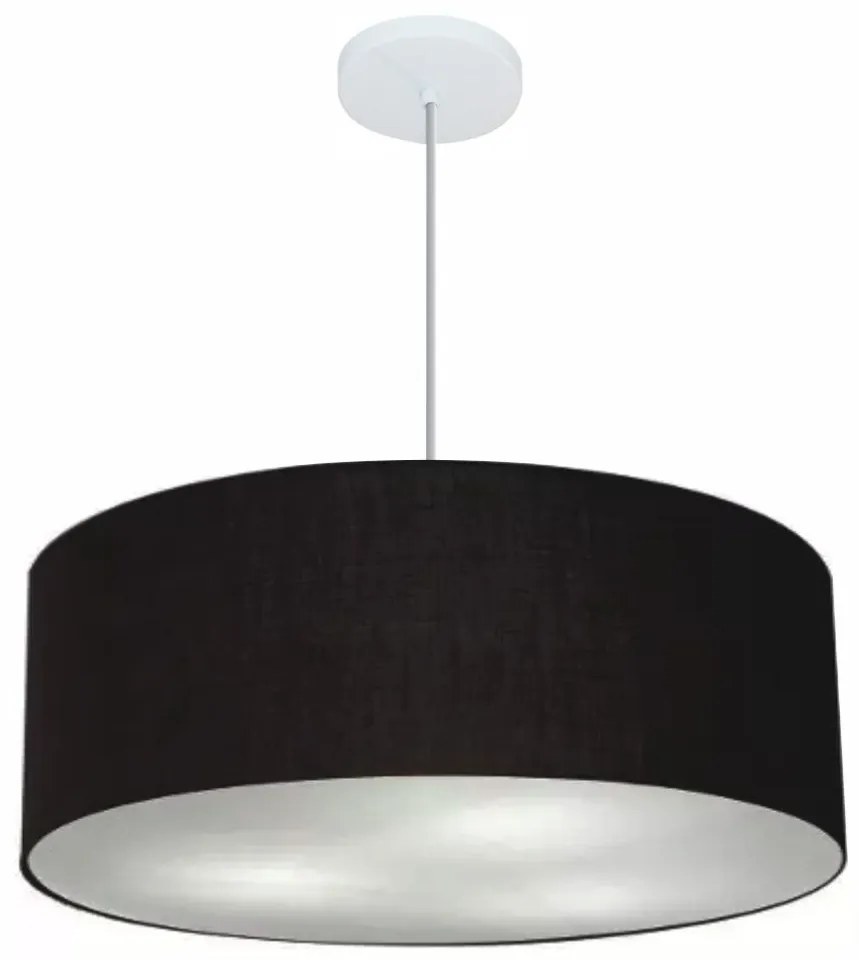 Lustre Pendente Cilíndrico Vivare Md-4079 Cúpula em Tecido 60x21cm - Bivolt - Preto - 110V/220V