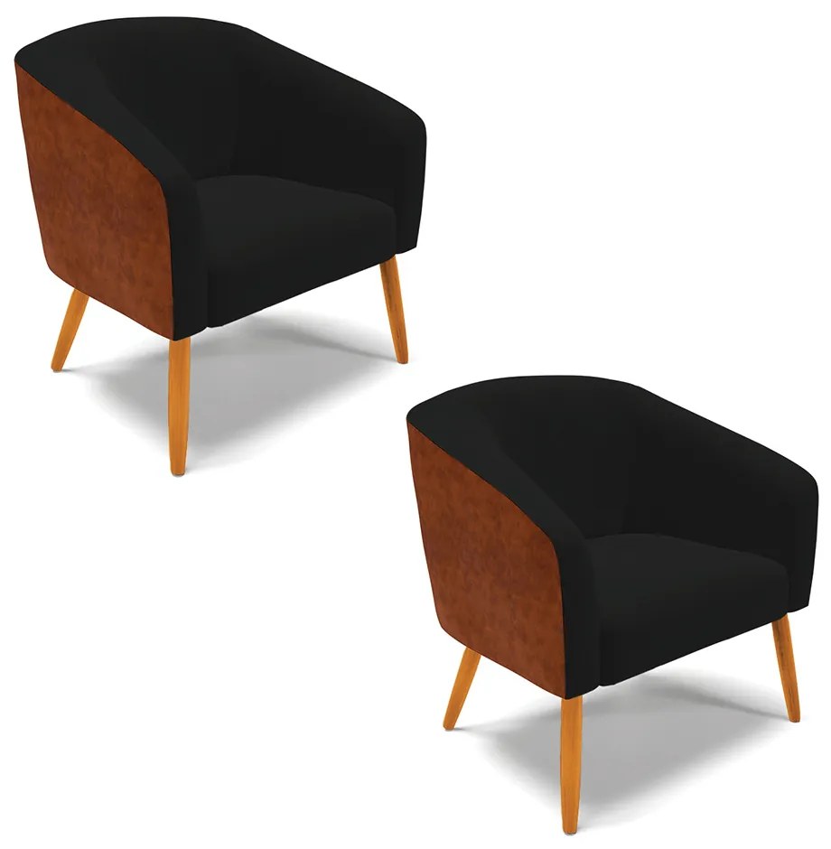 Poltrona Decorativa Pé Palito Castanho kit 2 Stella Nozes/Linho Preto D03 - D'Rossi