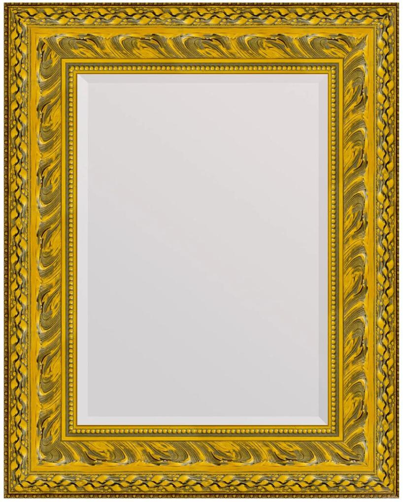 Espelho Decorativo Dourado Com Moldura Gravada De Madeira Com Bisotê