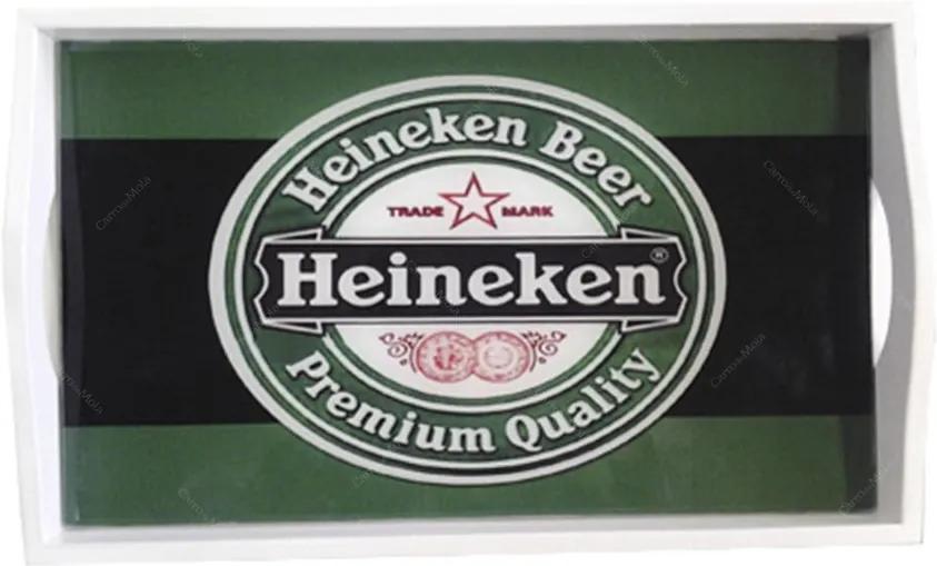 Bandeja Heineken Beer Pequena em MDF e Fundo de Vidro - 32x20 cm