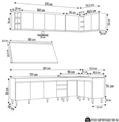 Armário de Cozinha Modulado de Canto 7 Peças CP35 Balcão com Tampo Bra