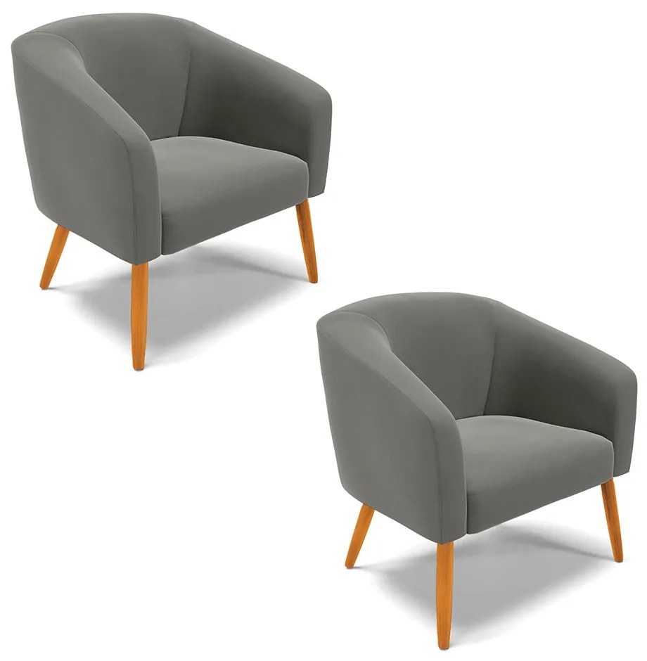 Poltrona Decorativa Pé Palito Castanho kit 2 Stella Suede D03 - D'Rossi - Grafite