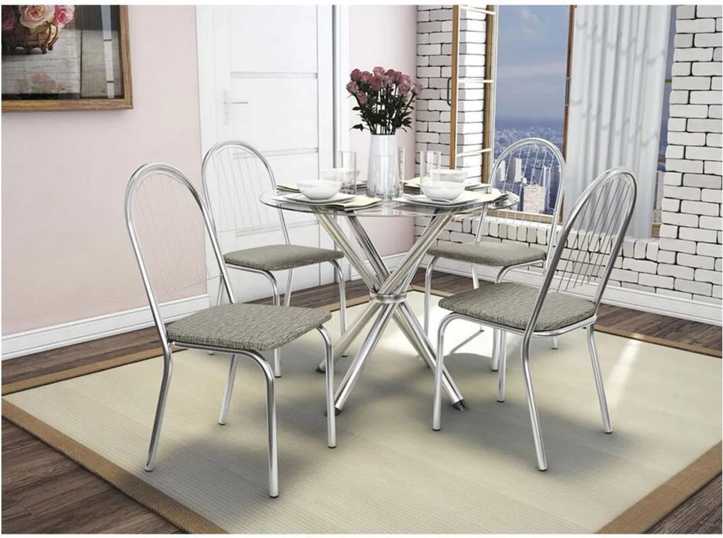 Conjunto de Mesa com 4 Cadeiras Crome Cromado e Marrom-Linho Kappesberg