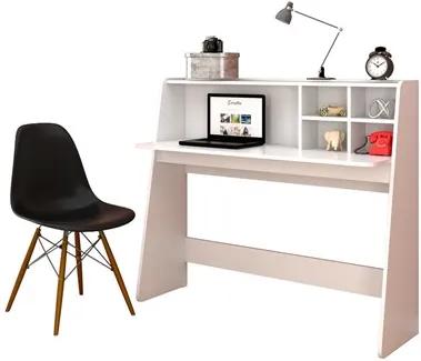 Mesa para Computador Escrivaninha Idealle Branco e Cadeira Charles Preta - Mpozenato