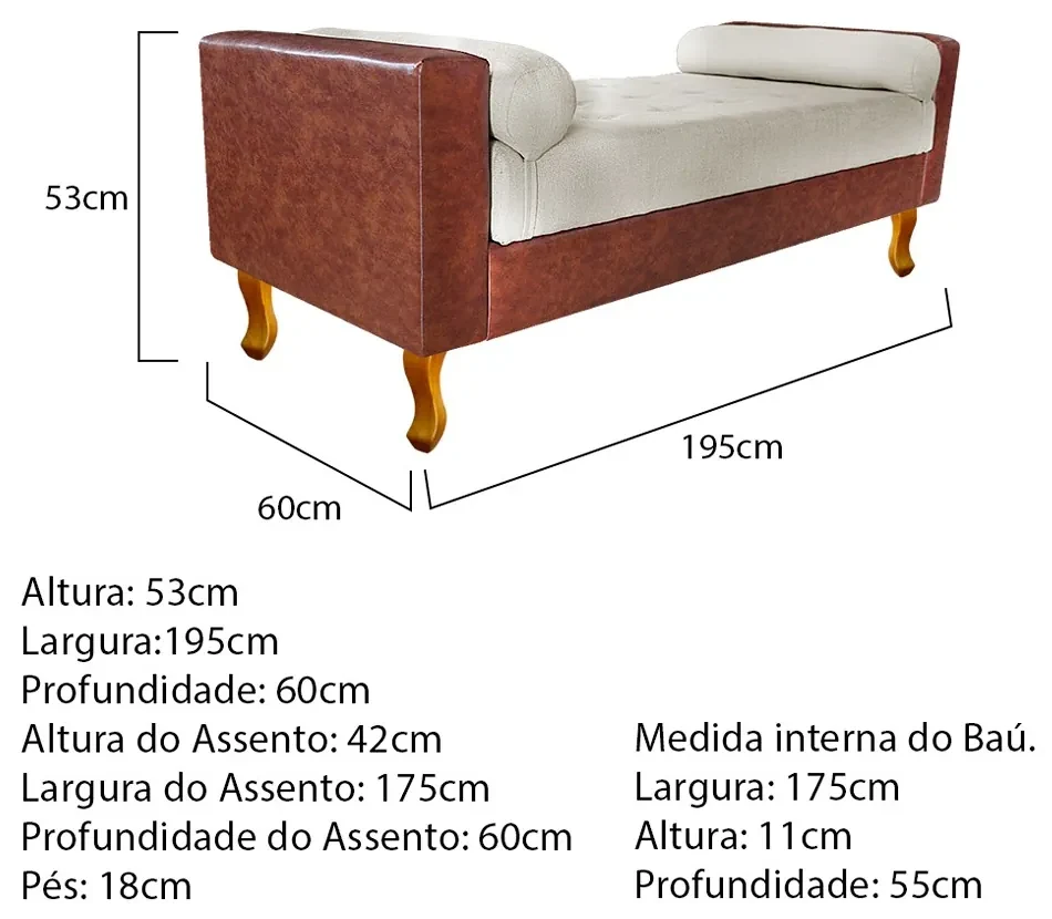 Recamier Félix King Size 195cm Corano Nozes e Linho Bege - ADJ Decor