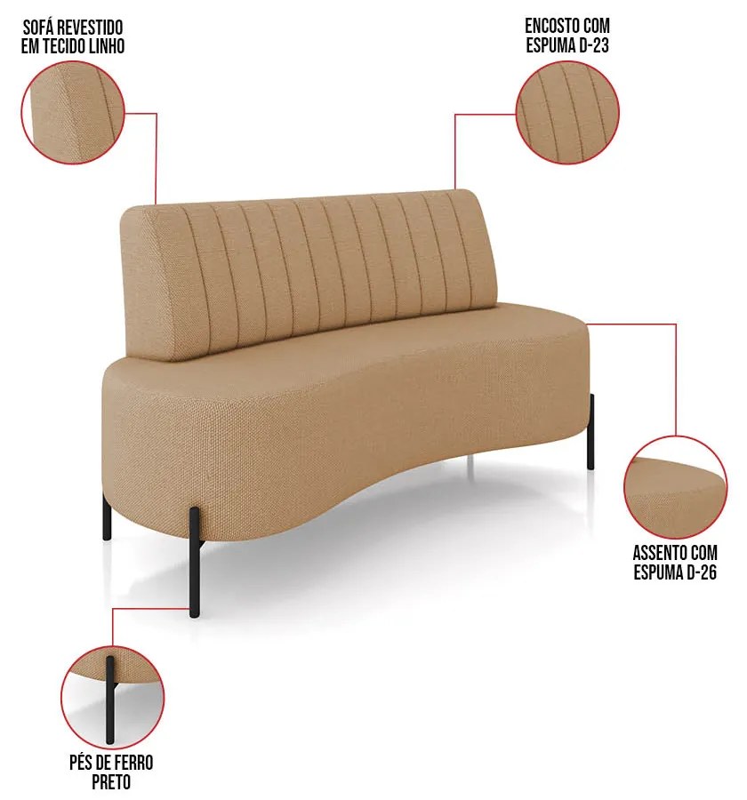 Sofá 2 Lugares Living 135cm Pé Ferro Pto Maraú Linho Areia K01 - D'Rossi