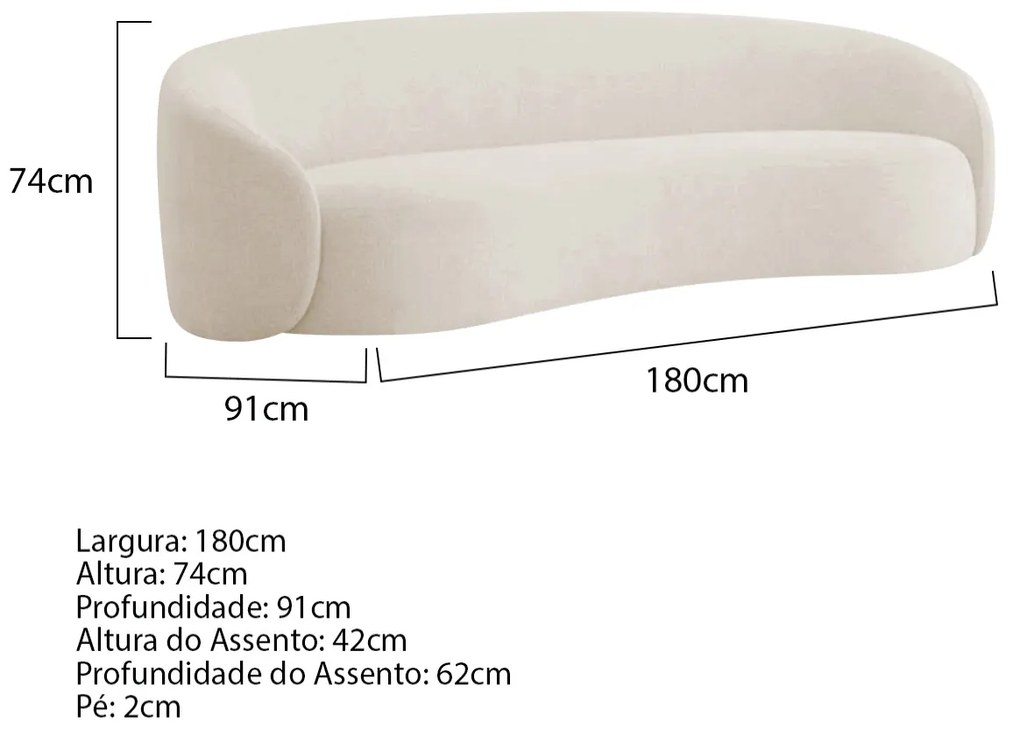 Sofá 3 Lugares 180cm Orgânico Luxo Recepção Amore Linho - ADJ Decor