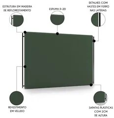 Cabeceira Cama Box Casal 140cm Oscar P02 Veludo Verde - Mpozenato