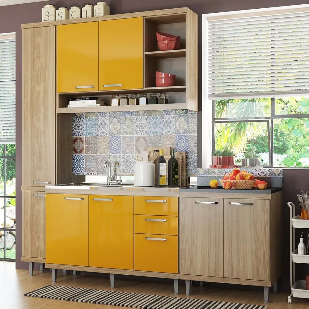Cozinha Compacta 8 Portas para Pia Com Balcão 5812 Amarelo/Argila - Multimóveis