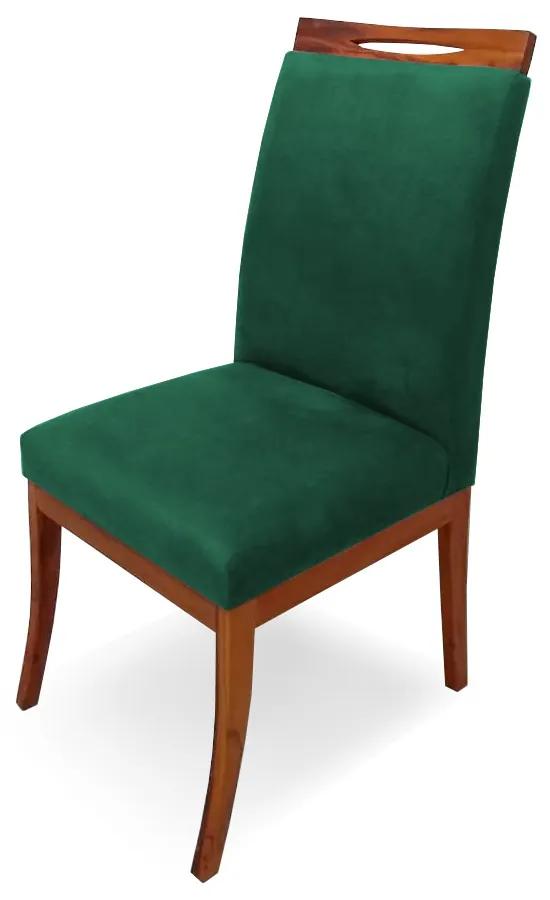 Cadeira De Jantar Louis Estofada Base Madeira Peroba Suede Verde Bandeira